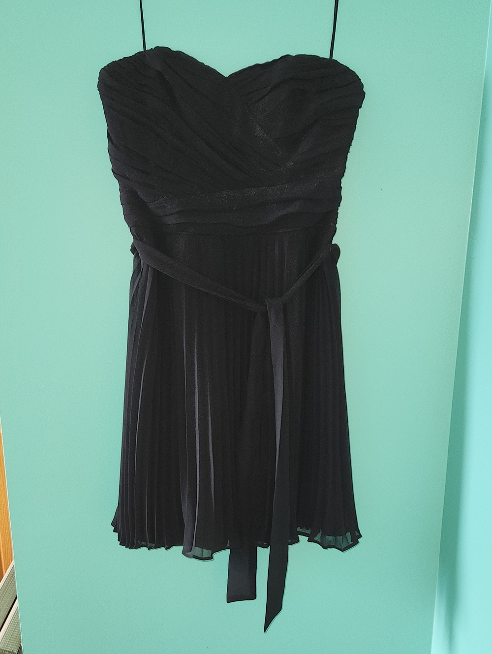 Y2K Express Strapless Black Pleated Dress with Waist Ribbon Sz 8